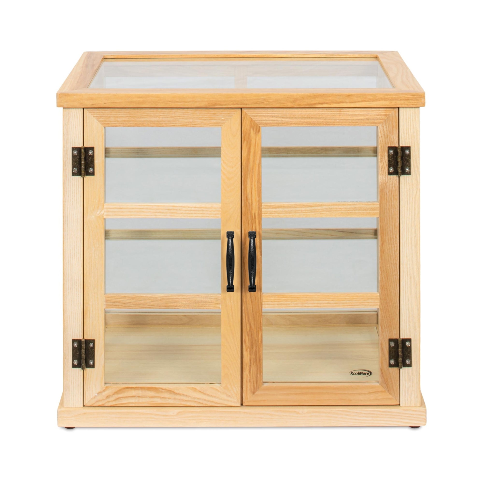 25 in. 3-Tier Paneled Rustic Style Wooden Bakery Display Case with Swing Doors in Beige