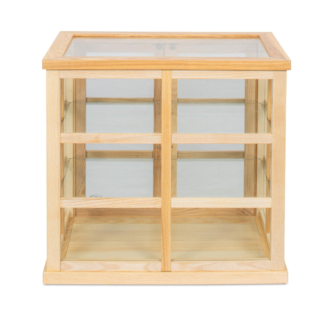 25 in. 3-Tier Paneled Rustic Style Wooden Bakery Display Case with Swing Doors in Beige