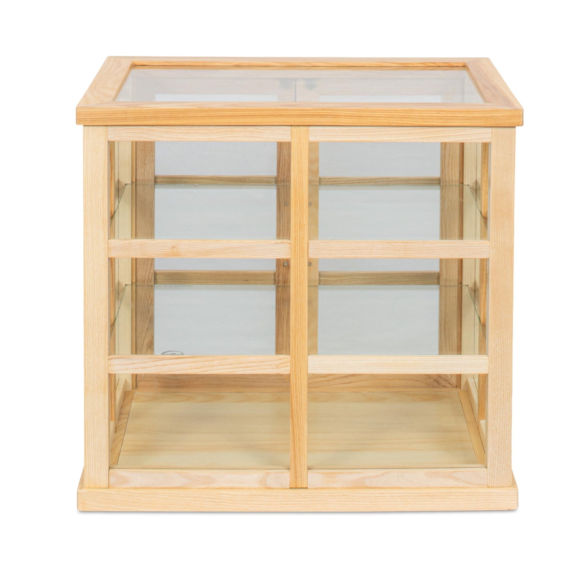 25 in. 3-Tier Paneled Rustic Style Wooden Bakery Display Case with Swing Doors in Beige