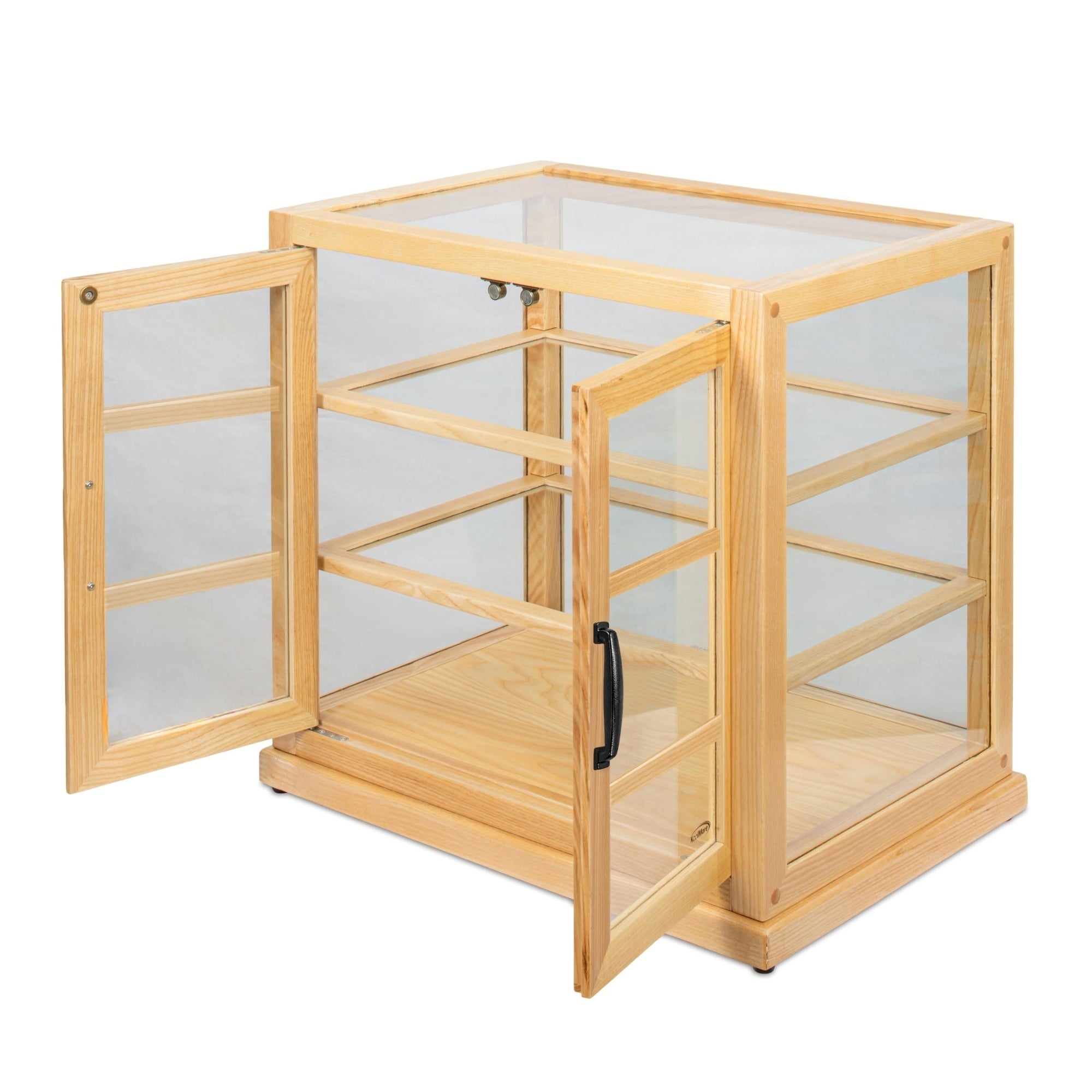 25 in. 3-Tier Paneled Rustic Style Wooden Bakery Display Case with Swing Doors in Beige