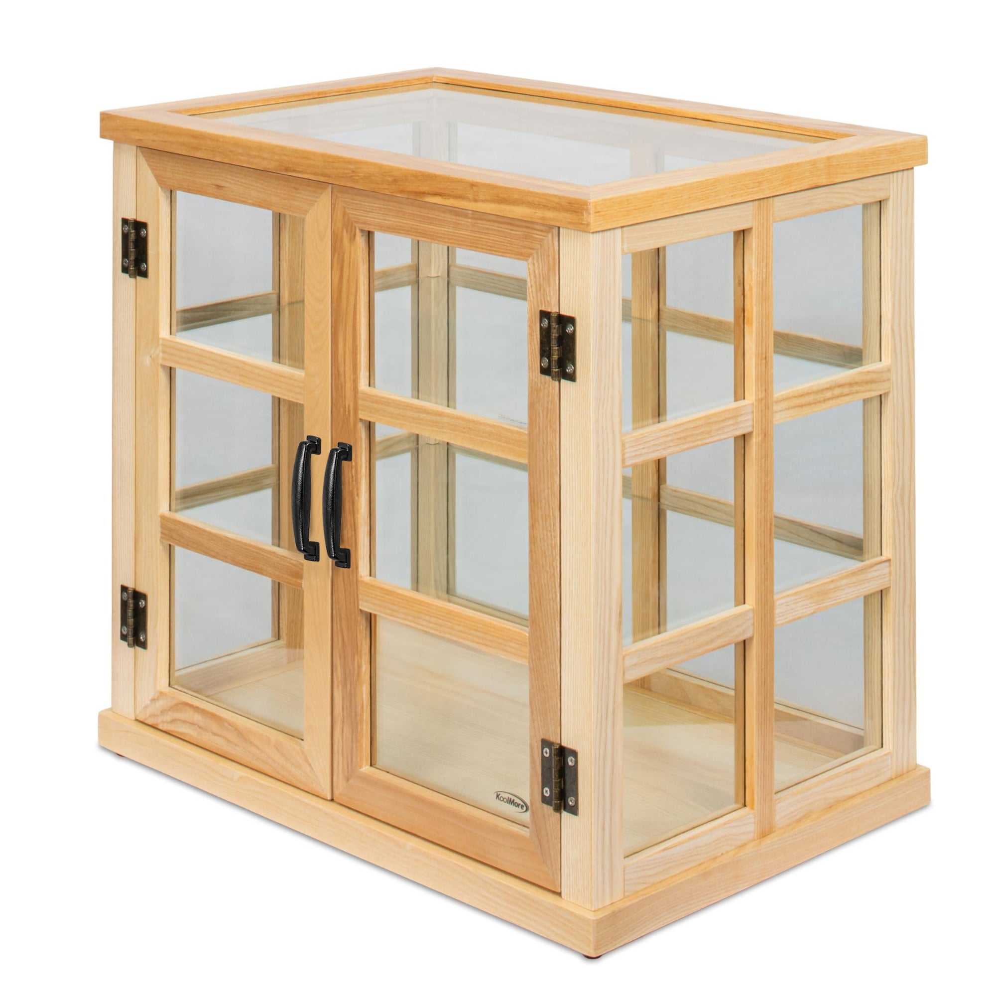 25 in. 3-Tier Paneled Rustic Style Wooden Bakery Display Case with Swing Doors in Beige