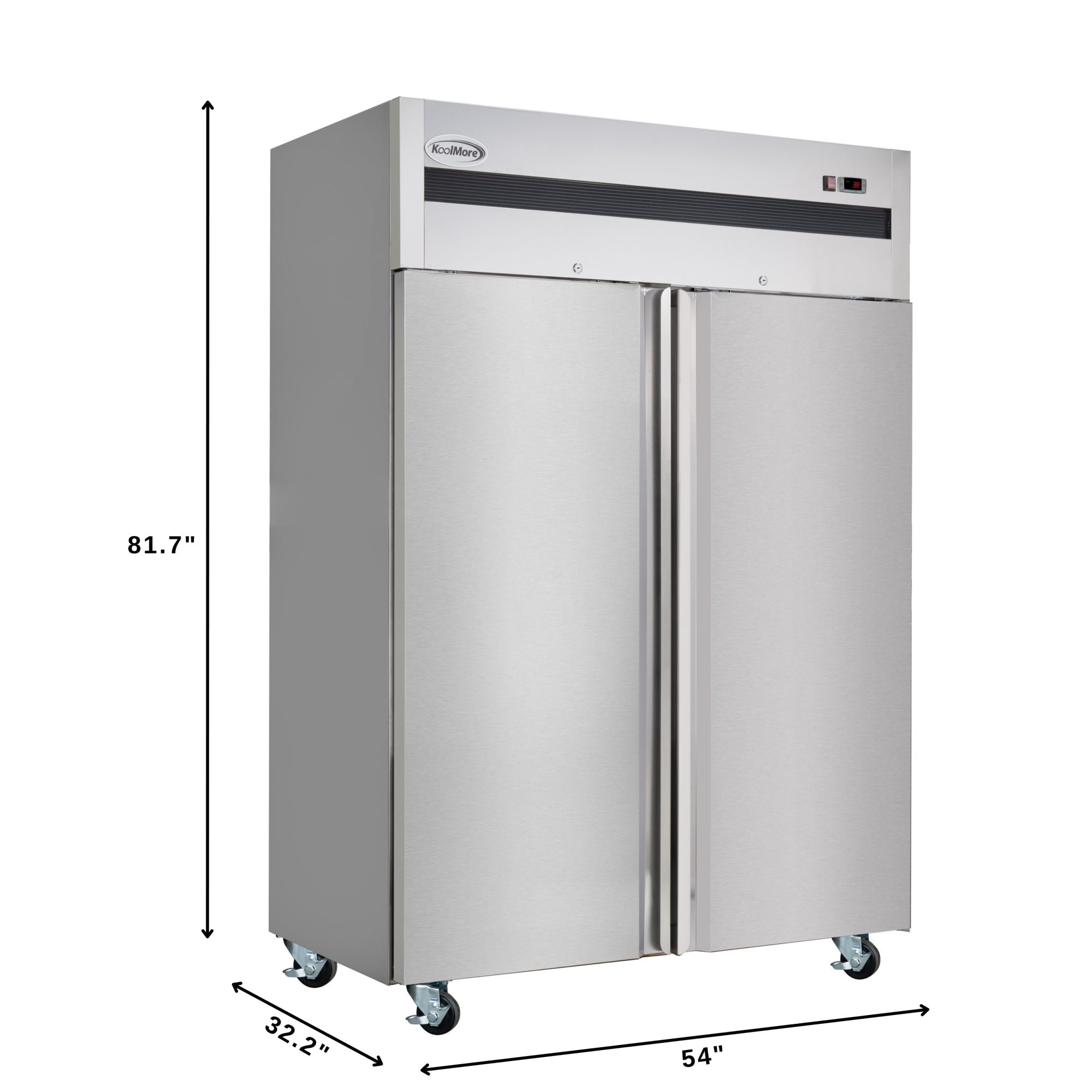 54 in. Two-Door Commercial Reach-In Refrigerator with Top-Mounted Compressor, 49 cu. ft. in Stainless-Steel