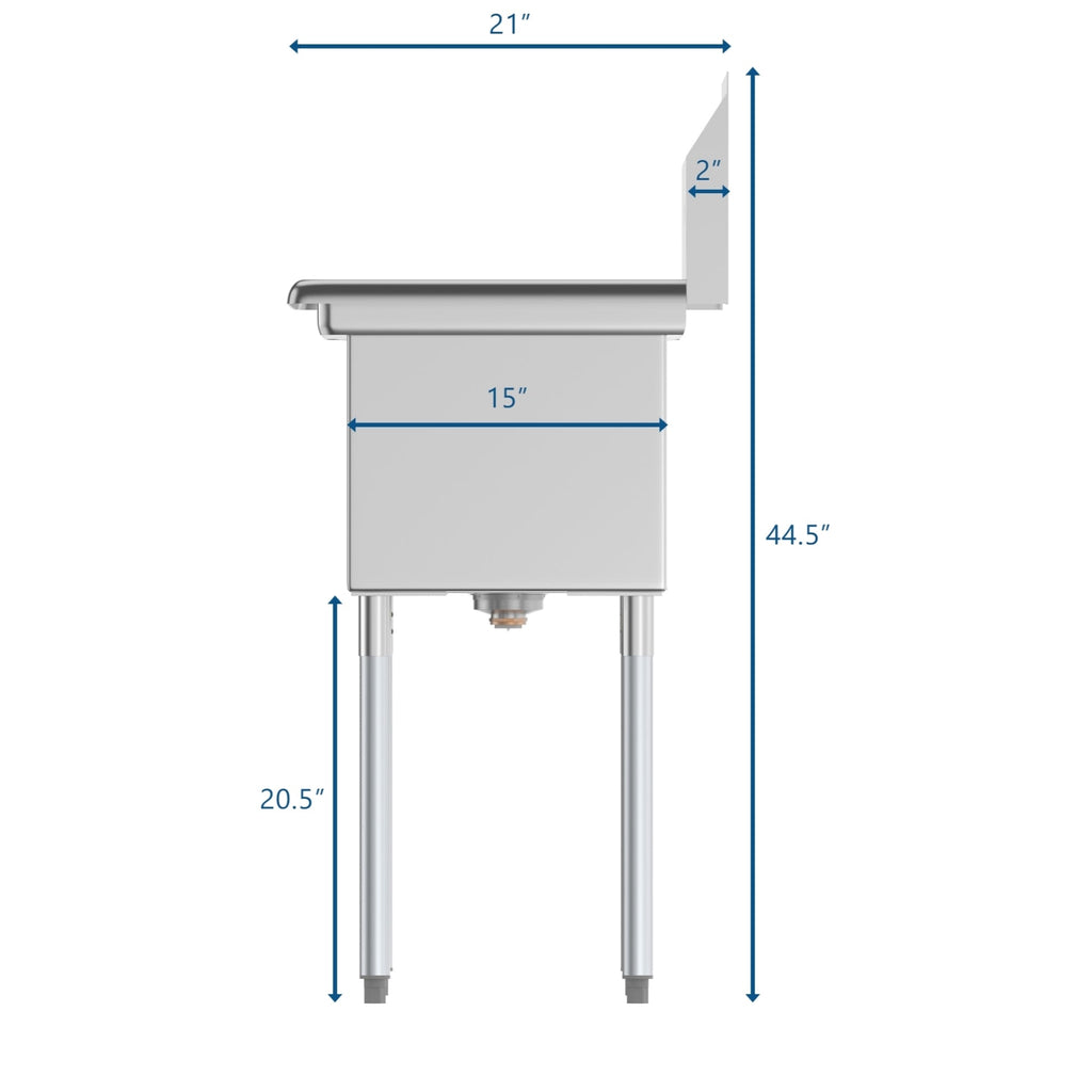36 in. Two Compartment Stainless Steel Commercial Sink, Bowl Size 15"x 15"x 12"