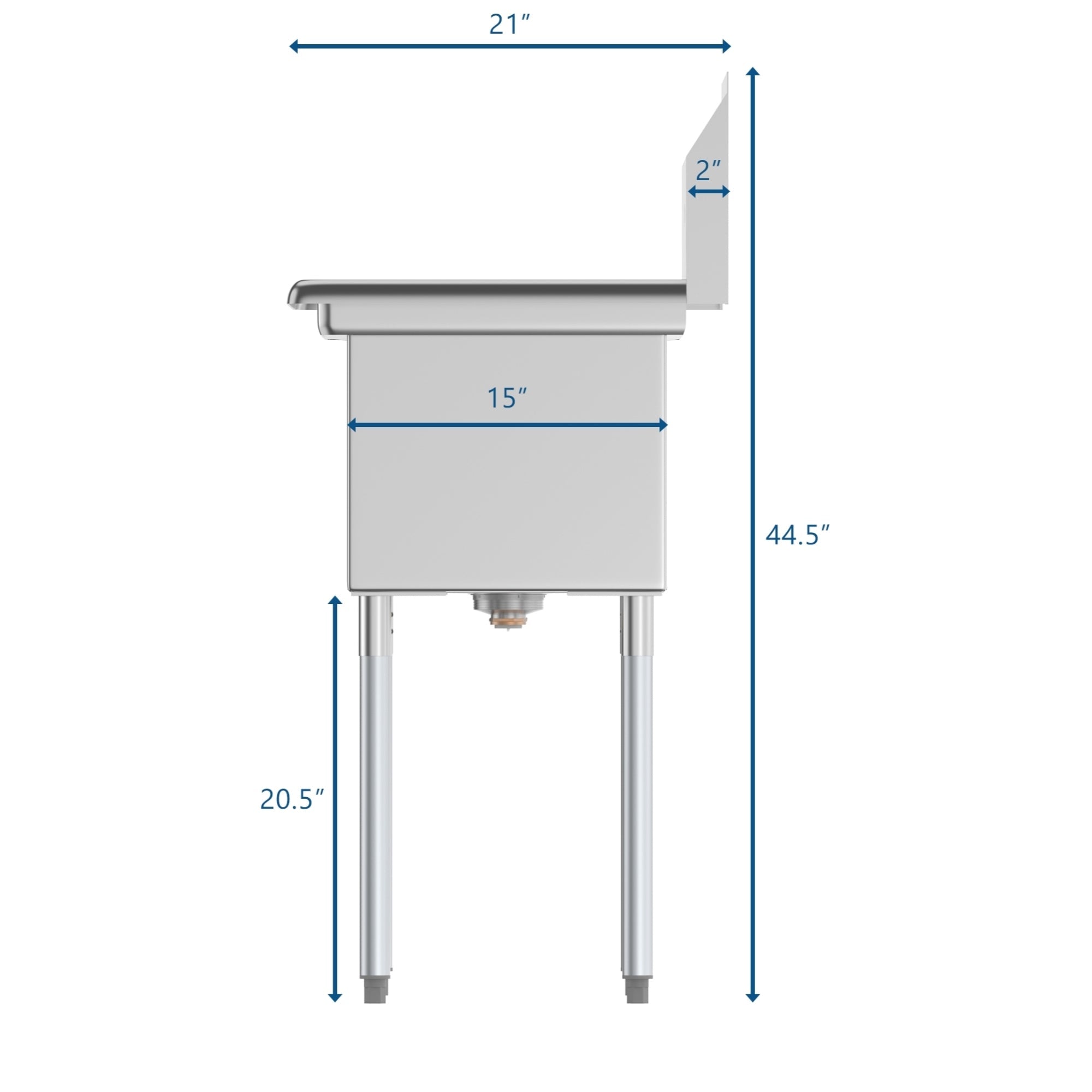 36 in. Two Compartment Stainless Steel Commercial Sink, Bowl Size 15"x 15"x 12"