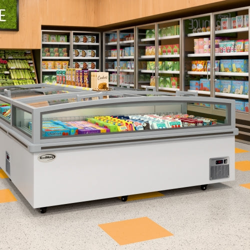 77 in. 27.5 cu. ft. Commercial Auto Defrost Convertible Aisle-End Island Freezer/Refrigerator in White