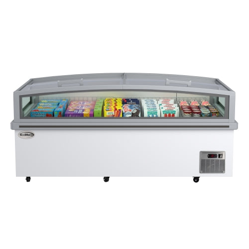 77 in. 27.5 cu. ft. Commercial Auto Defrost Convertible Aisle-End Island Freezer/Refrigerator in White