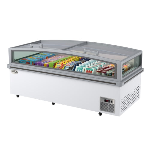 77 in. 27.5 cu. ft. Commercial Auto Defrost Convertible Aisle-End Island Freezer/Refrigerator in White