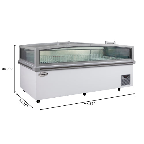 77 in. 27.5 cu. ft. Commercial Auto Defrost Convertible Aisle-End Island Freezer/Refrigerator in White