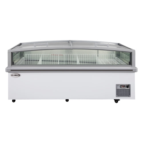 77 in. 27.5 cu. ft. Commercial Auto Defrost Convertible Aisle-End Island Freezer/Refrigerator in White
