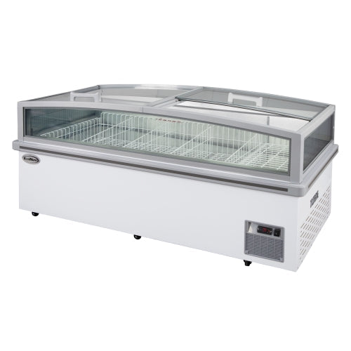 77 in. 27.5 cu. ft. Commercial Auto Defrost Convertible Aisle-End Island Freezer/Refrigerator in White