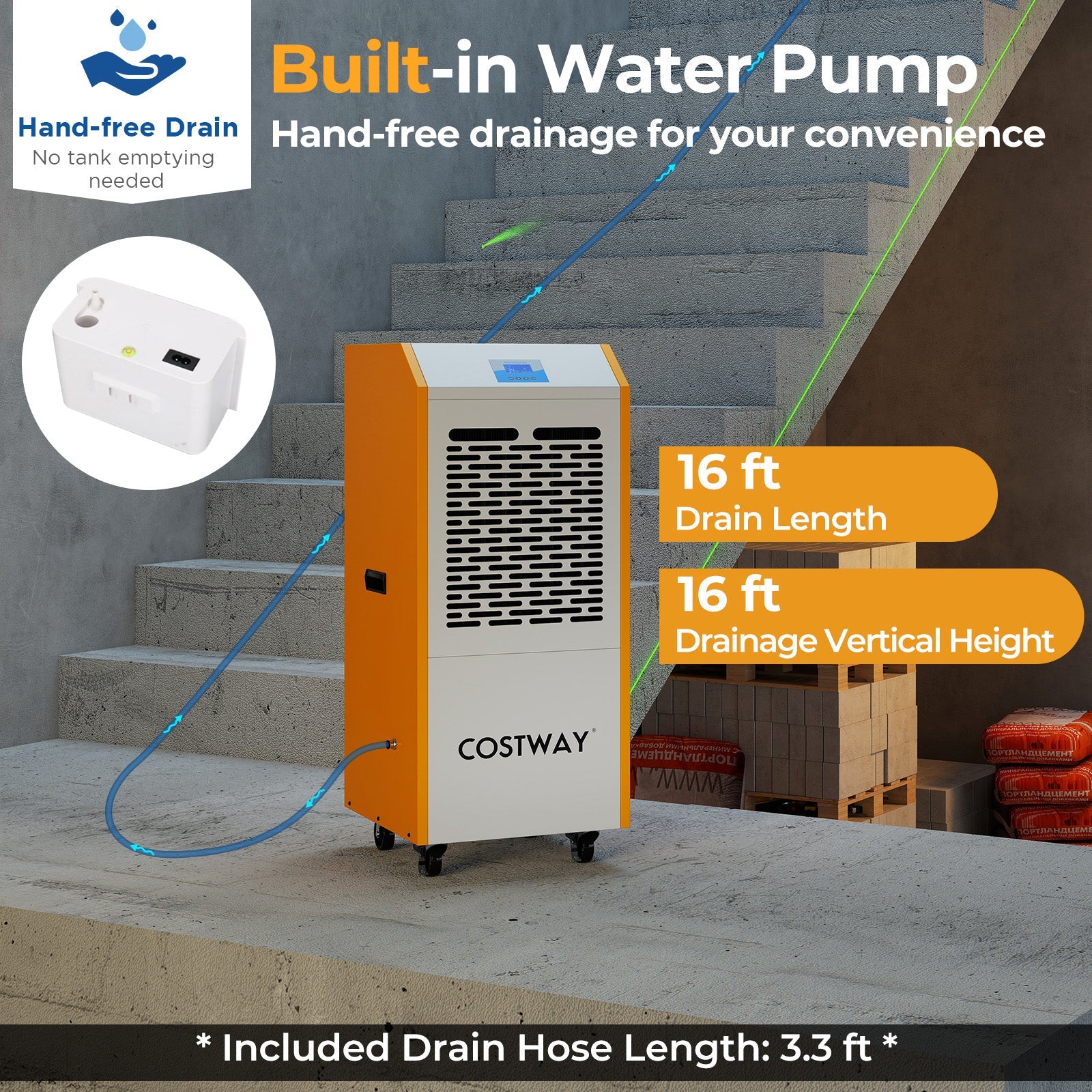 Costway 290 Pint Commercial Dehumidifier w/ Pump & Drain Hose Basement Warehouse 28364151 New