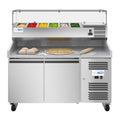 59 in. Commercial Refrigerated Granite Top Pizza Prep Station with Stainless Steel Refrigerated Condiment Pan Holder