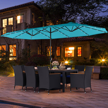 Costway 11-Pc Patio Dining Set w/ LED Umbrella Base Seat Cushions Navy 496781235 New