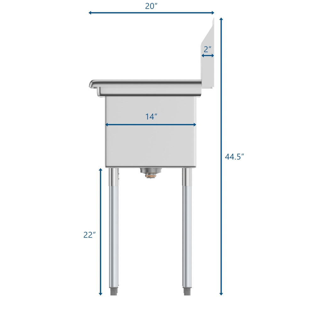 45 in. Three Compartment Stainless Steel Commercial Sink with Drainboard, Bowl Size 10"x 14"x 10"