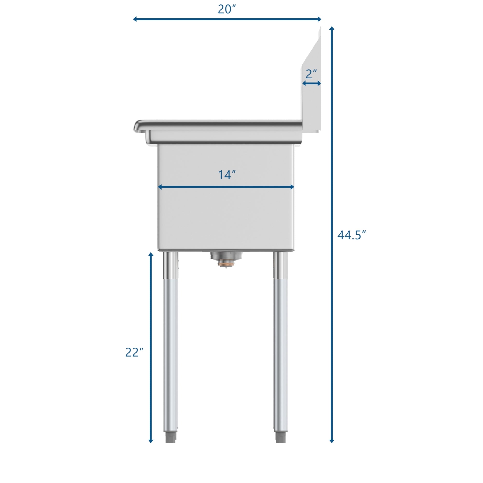 45 in. Three Compartment Stainless Steel Commercial Sink with Drainboard, Bowl Size 10"x 14"x 10"