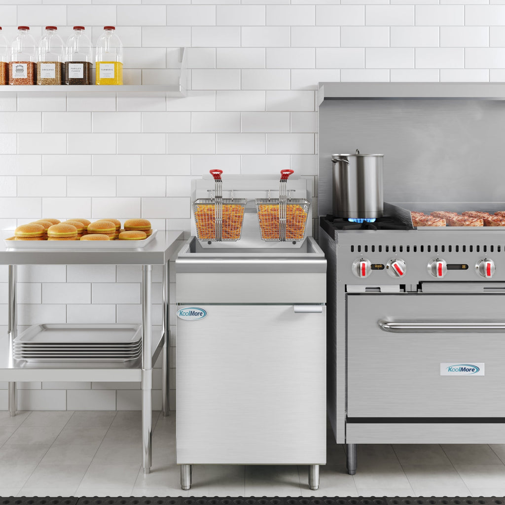 75 lb. Floor Standing Liquid Propane Commercial Fryer with 150,000 BTU in Stainless-Steel, ETL Listed