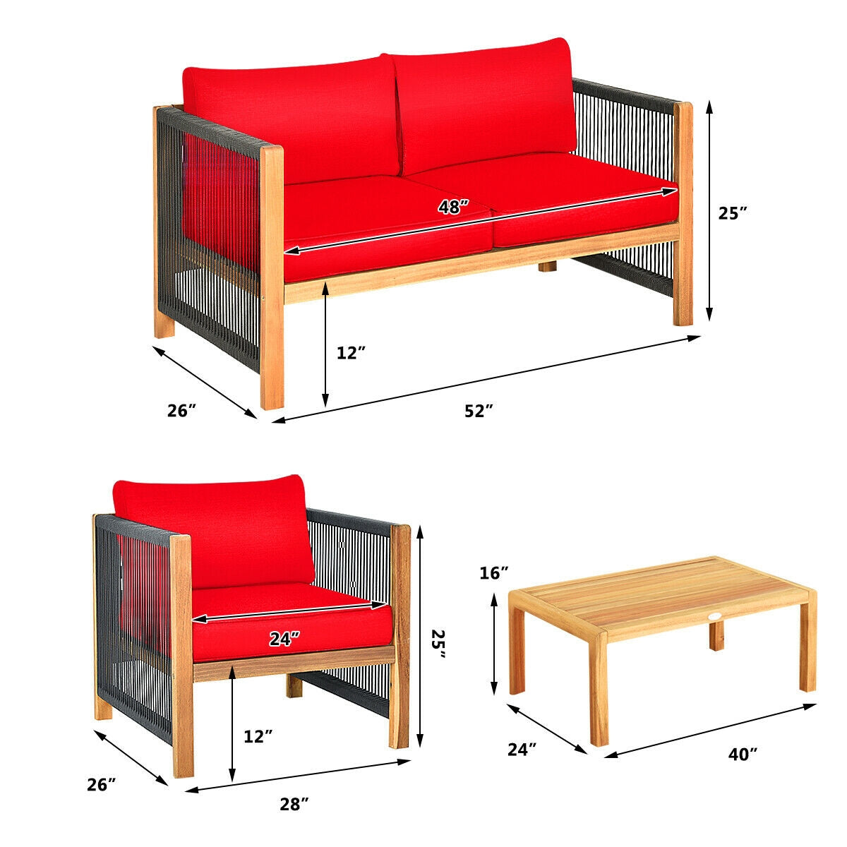 Costway 4-Piece Acacia Wood Outdoor Patio Sofa Set with Cushions 27630584 New