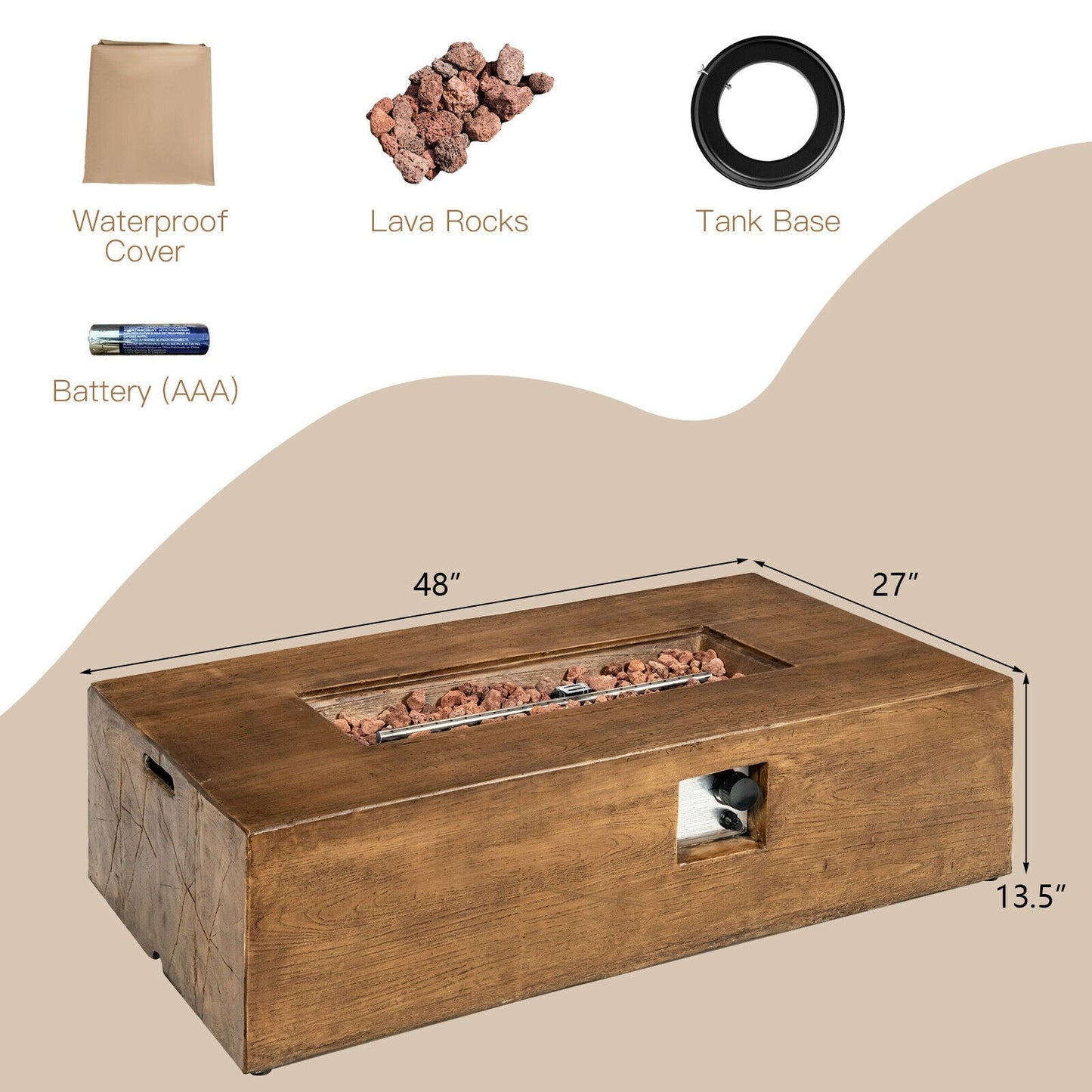 Costway 48 x 27" Outdoor Gas Fire Pit Table 50,000 BTU Lava Rocks Cover 43751268 New