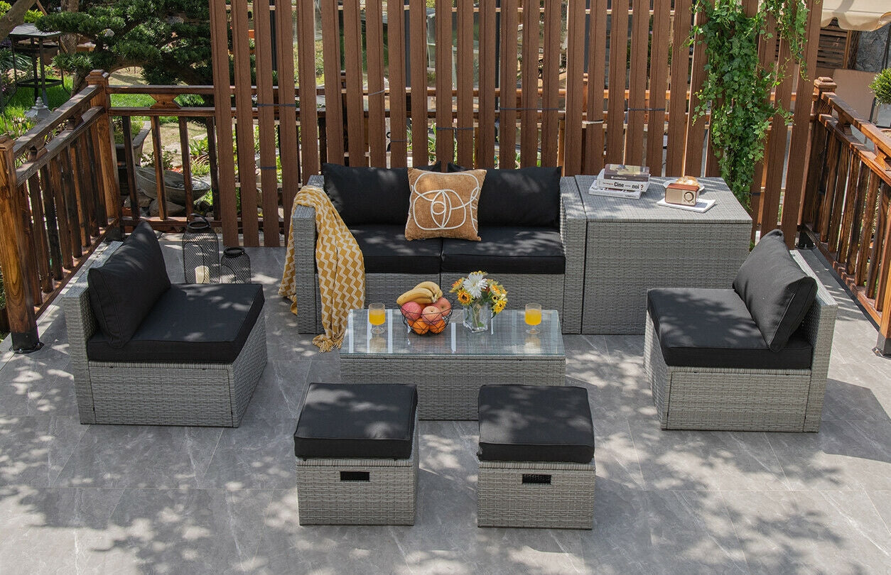 Costway 8-Piece Patio Rattan Sofa Furniture Set w/ Storage Cover Cushions 21549738 New