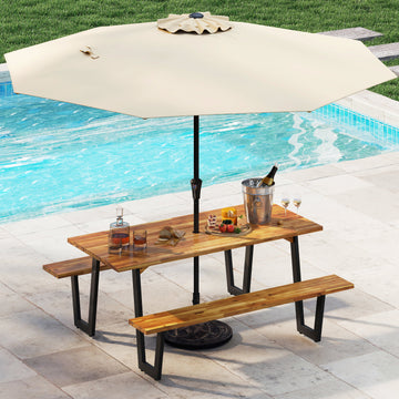 Costway 3-Pc Outdoor Dining Picnic Table Set for 6 w/ 10' Umbrella & Base 864295137 New