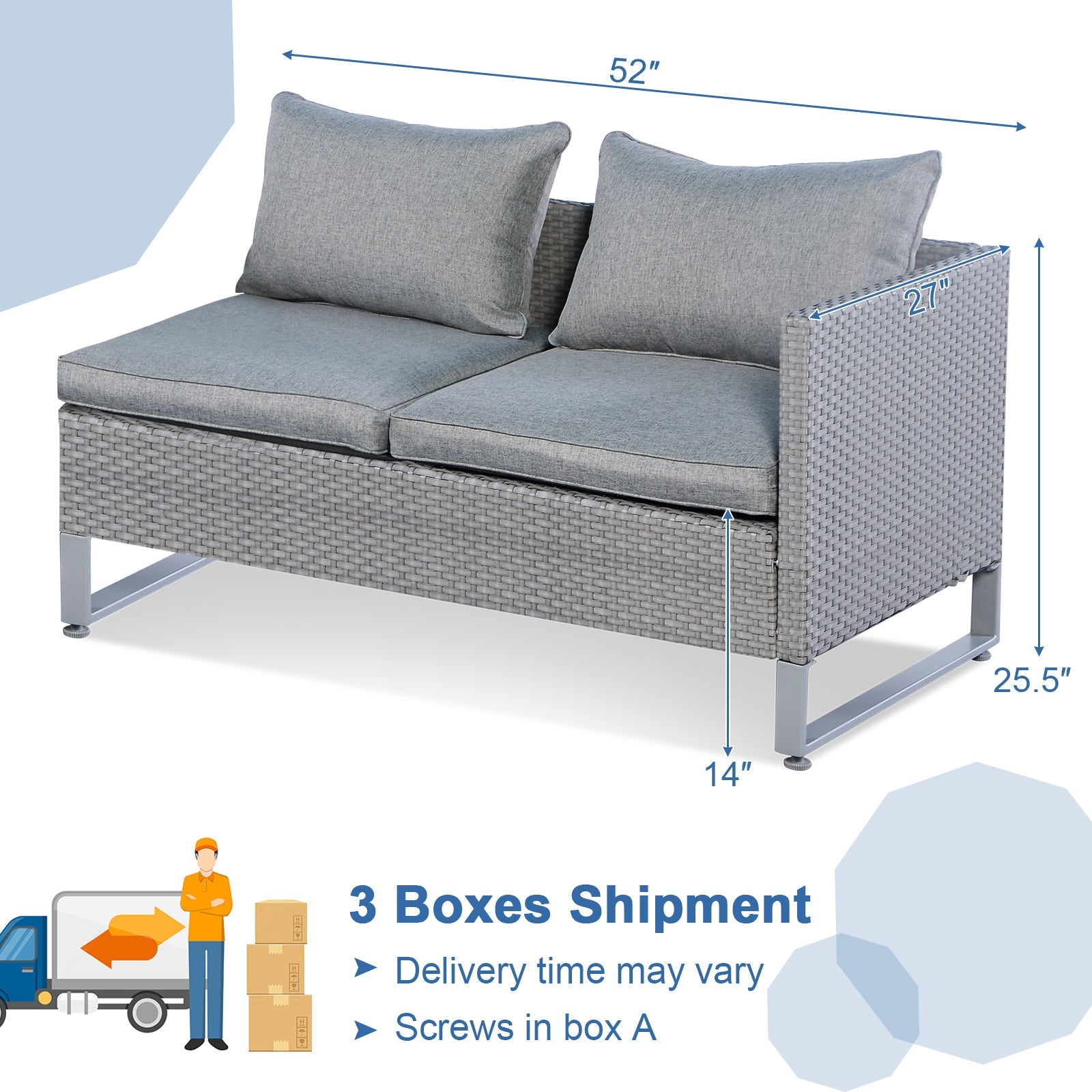 Costway 2-Piece Patio Furniture Sofa Set with Cushions Gray 47581923 New
