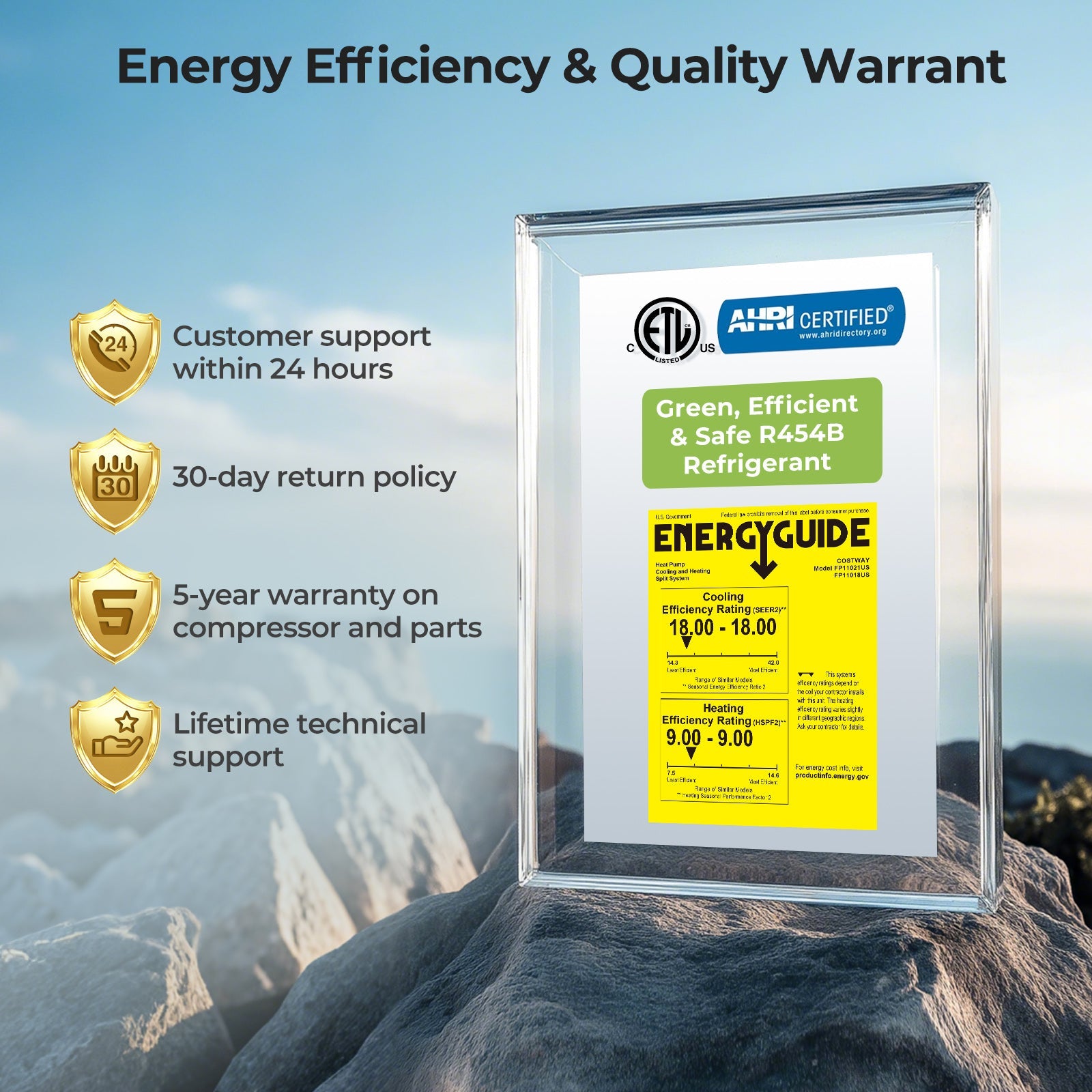 Costway 2 Ton 18 SEER2 High-Performance Heat Pump System Operates to 5°F 34936244 New