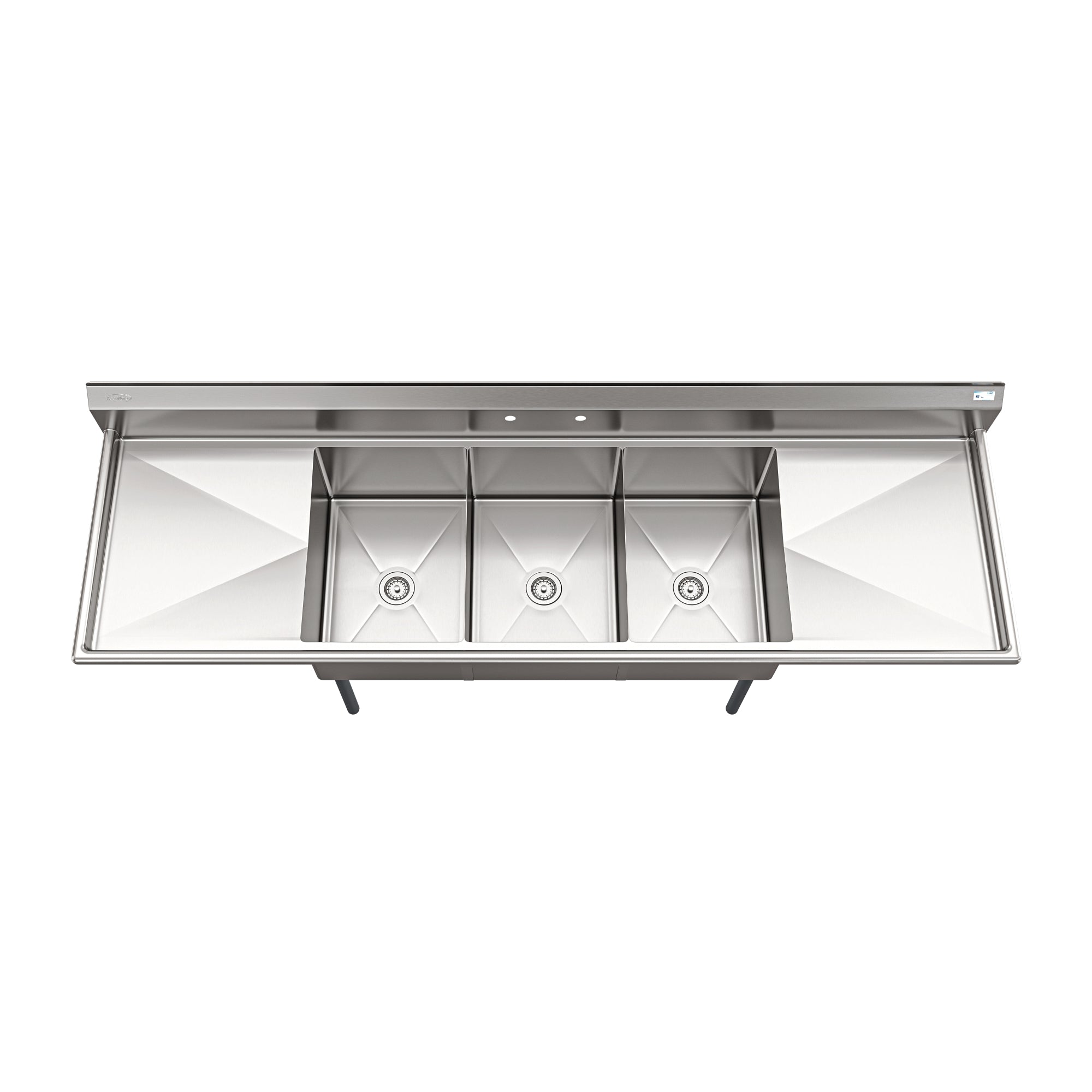 102 in. Three Compartment Commercial Sink Bowl Size 18x24x14 Stainless-Steel 18 Gauge with Two Drainboards
