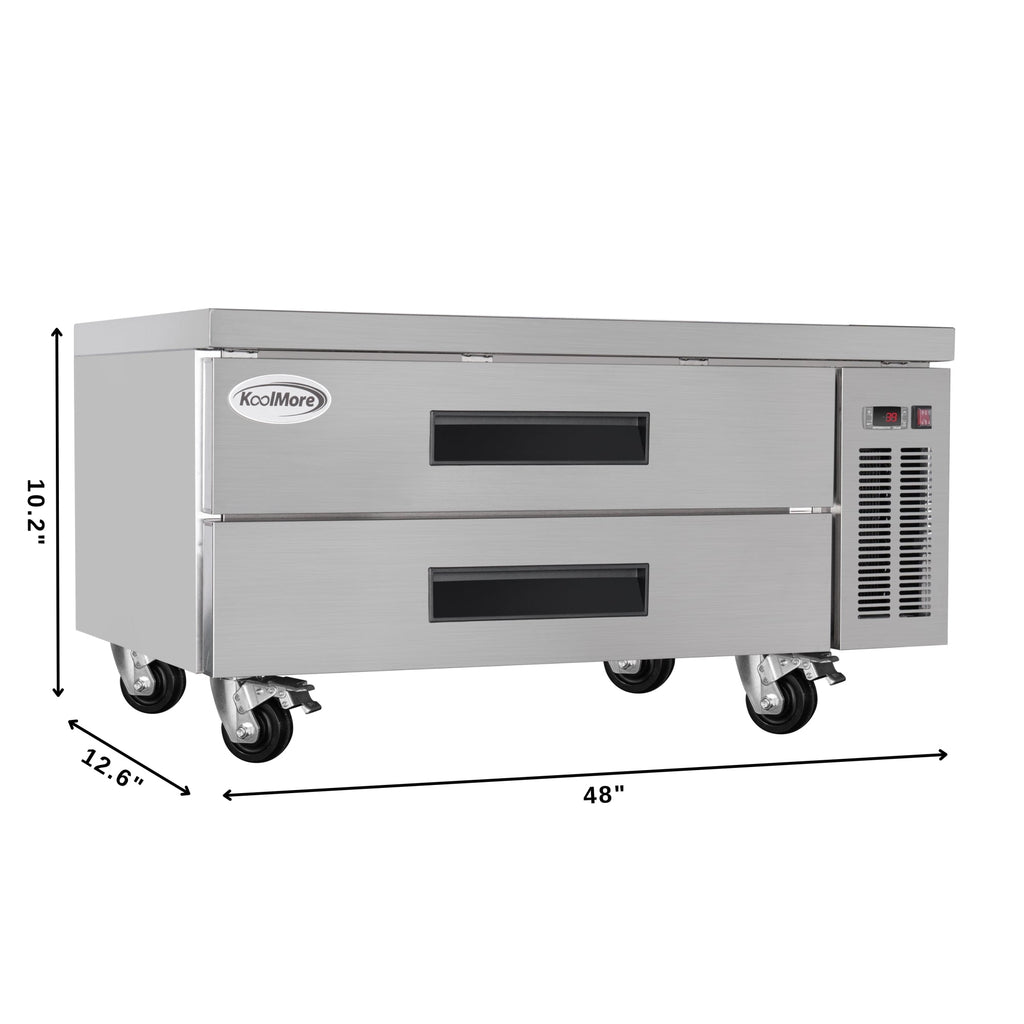 48 in. Commercial Chef Base Refrigerator Storage Cabinet for Cold Foods, Fresh Ingredients, and Condiments, Refrigerated Pull-Out Drawers, Rolling Caster Wheels, ETL Listed