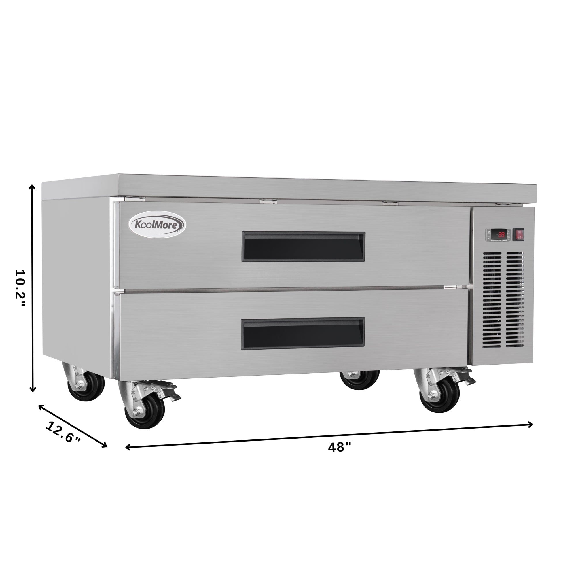 48 in. Commercial Chef Base Refrigerator Storage Cabinet for Cold Foods, Fresh Ingredients, and Condiments, Refrigerated Pull-Out Drawers, Rolling Caster Wheels, ETL Listed