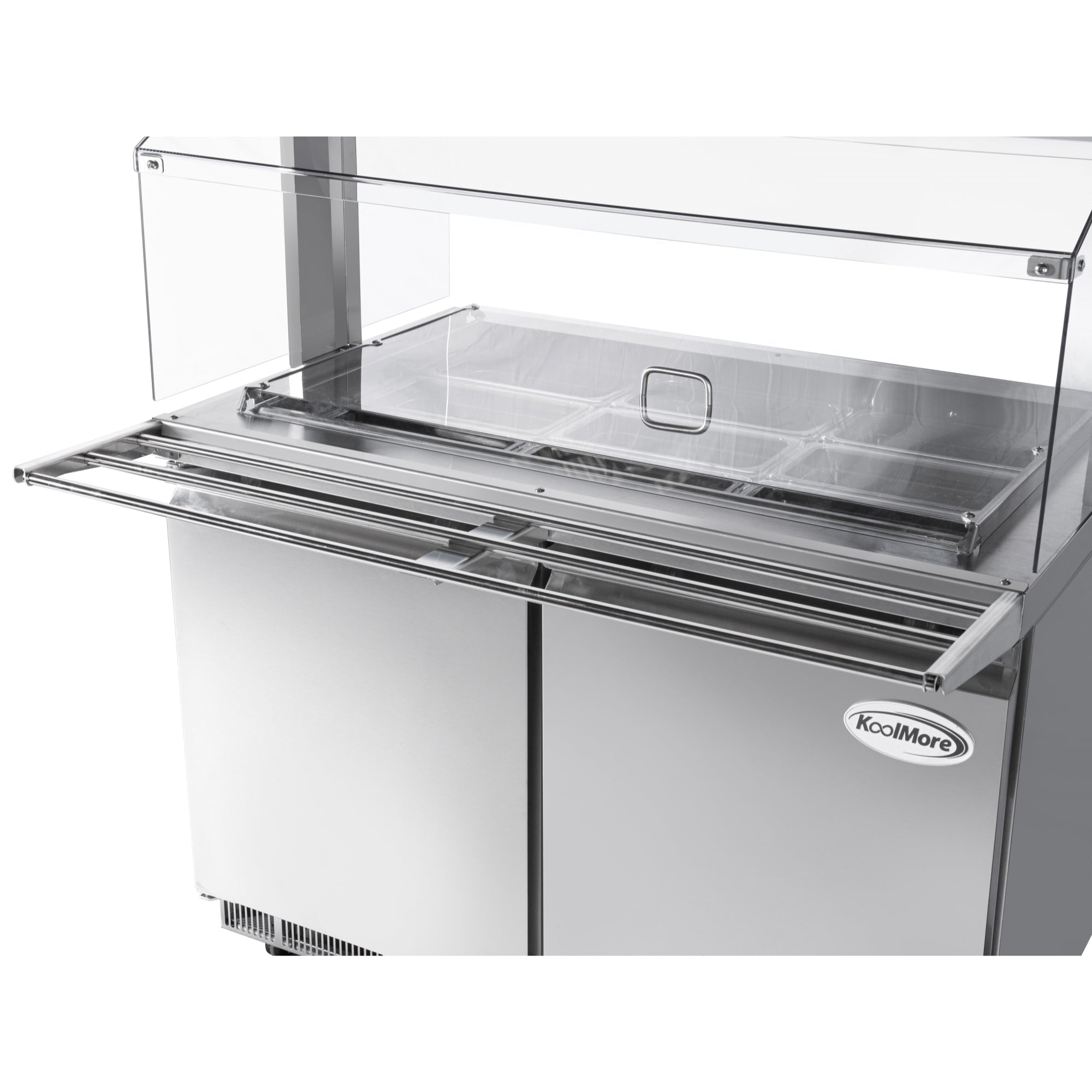 48 in. Commercial Refrigerated Prep Station with Sneeze Guard and Buffet Slide, 9-Pan Capacity (Not Included) with Covers and Two Adjustable Shelves in Stainless-Steel, ETL Listed