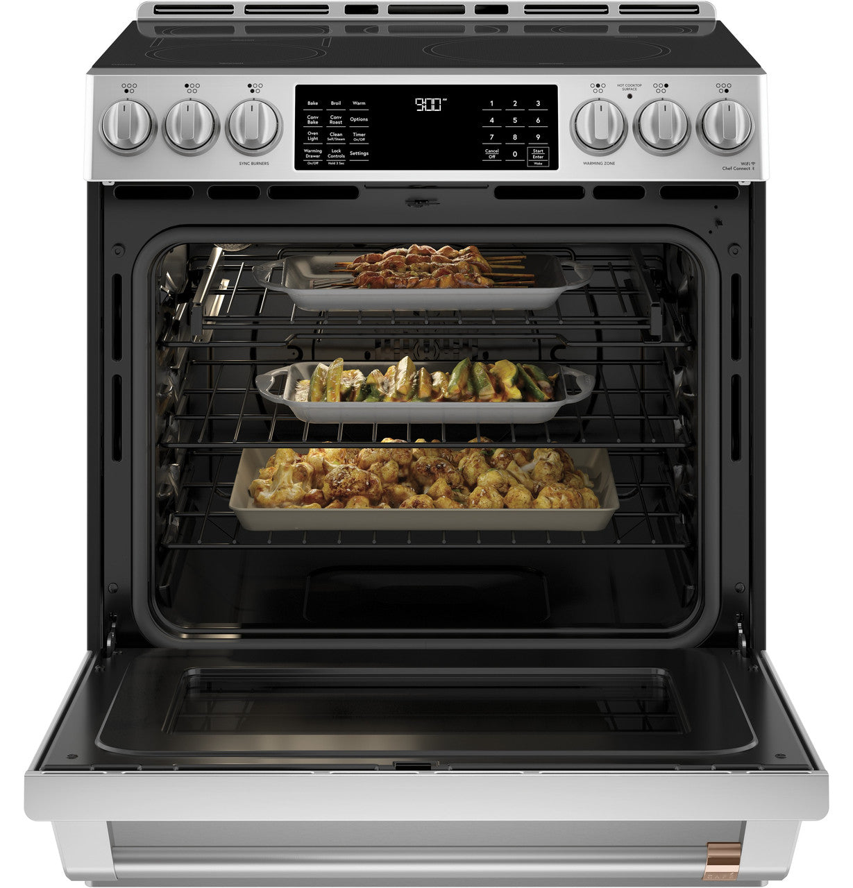 CAFÉ™ 30" Smart Slide-In, Front-Control, Induction and Convection Range with Warming Drawer