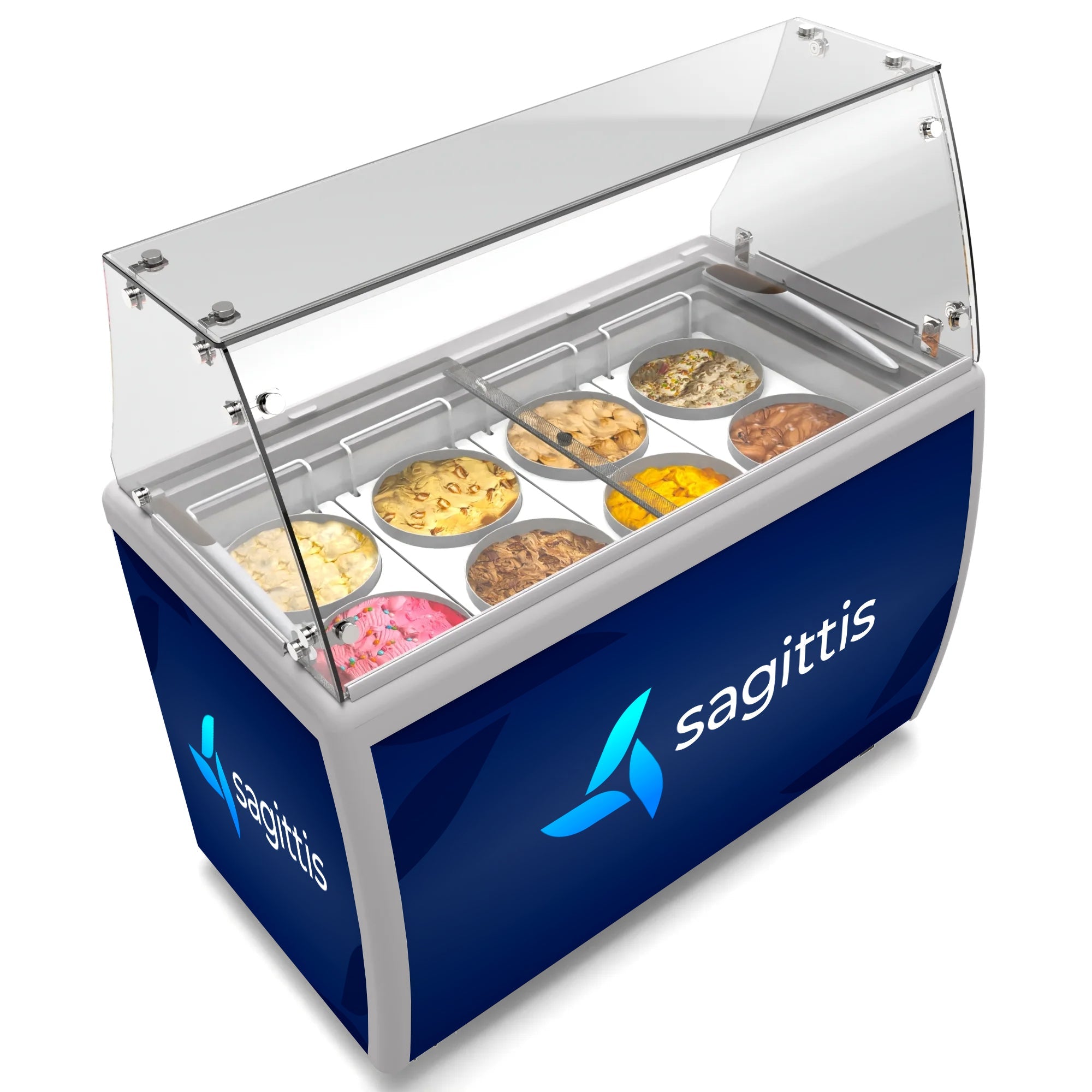 50 in. 8 Tub Ice Cream Dipping Cabinet Display Freezer with Sliding Glass Door and Sneeze Guard 13 cu. ft. - Wrap