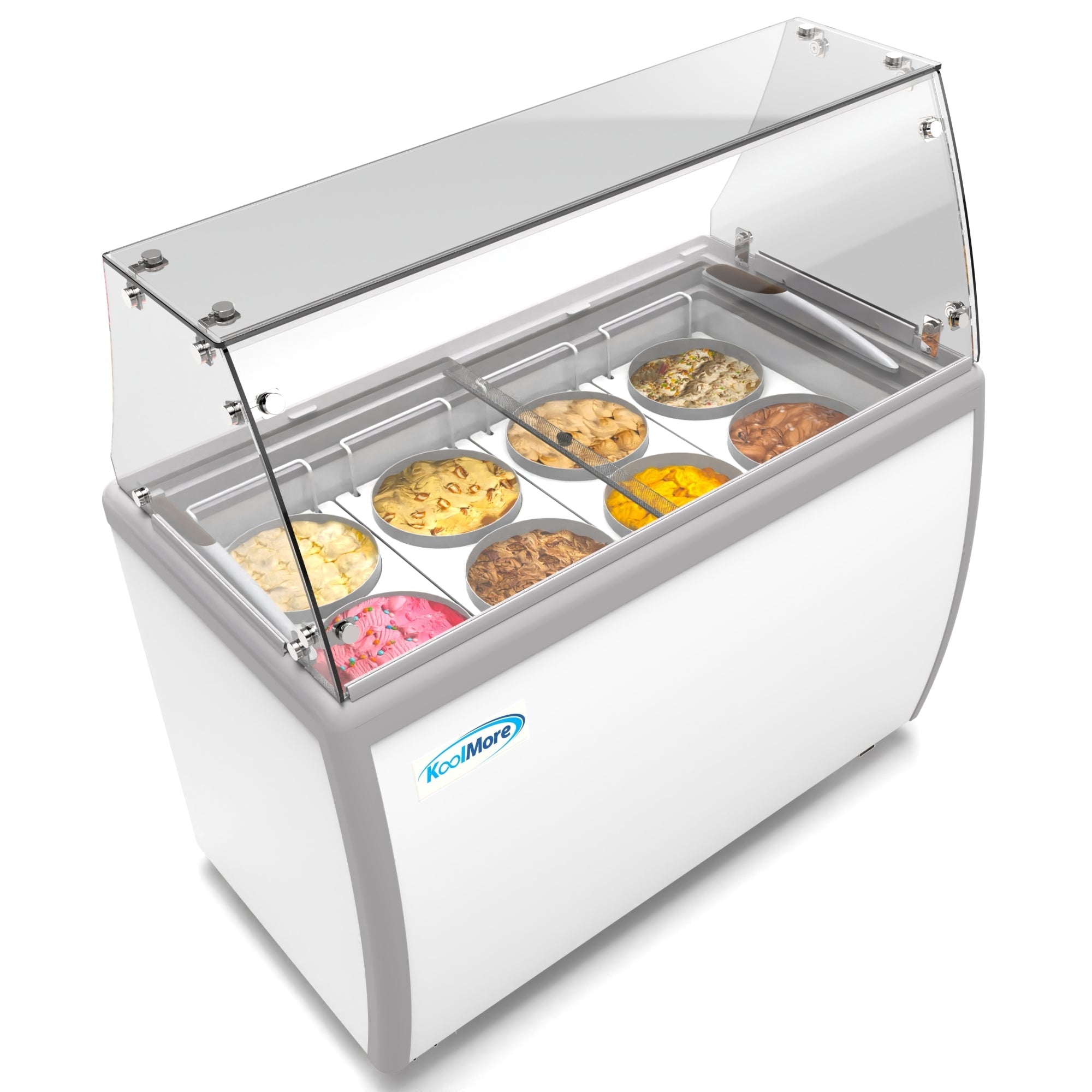 50 in. 8 Tub Ice Cream Dipping Cabinet Display Freezer with Sliding Glass Door and Sneeze Guard 13 cu. ft.
