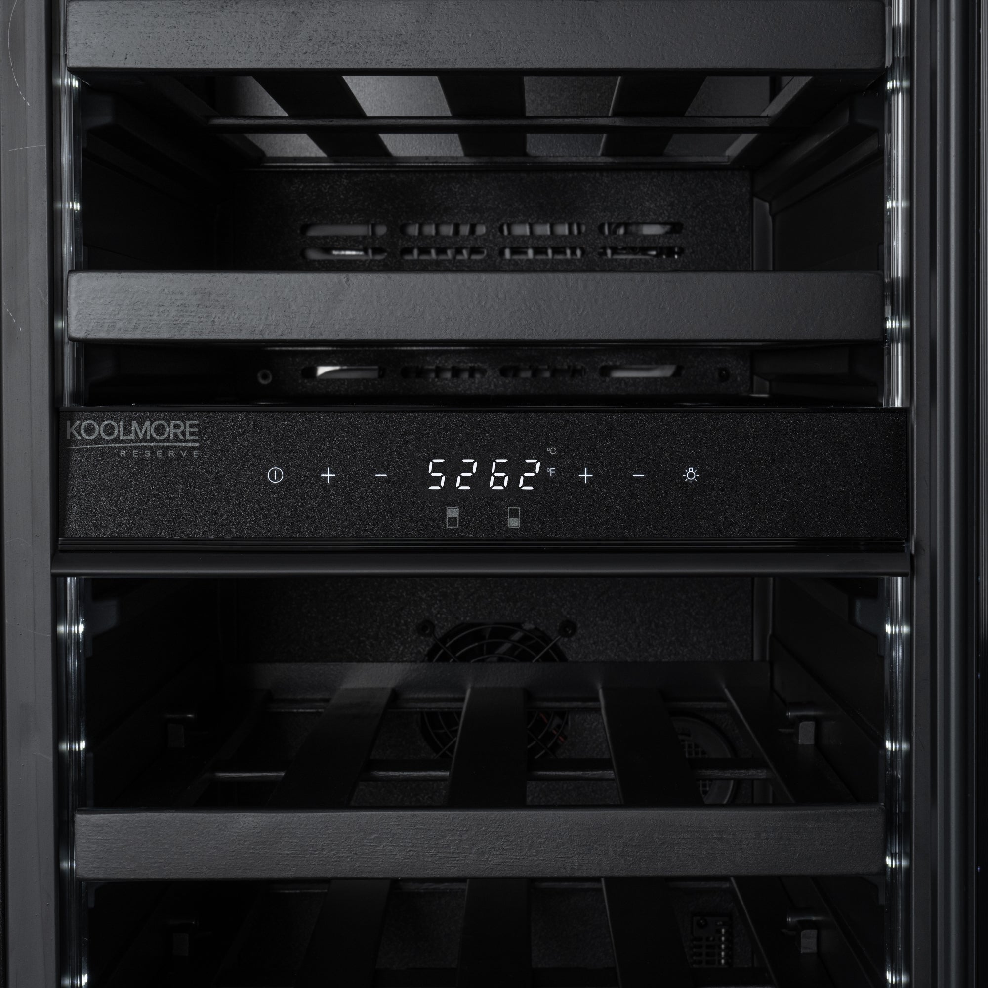 KoolMore Reserve 15 in. Under-Counter Panel Ready Dual Zone Built-in Wine Cooler with Black Shelves and 23 Bottle Capacity in Black