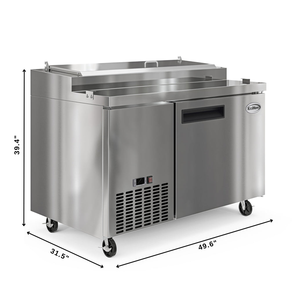 50 in. One Door Commercial Pizza Prep Refrigerator in Stainless-Steel