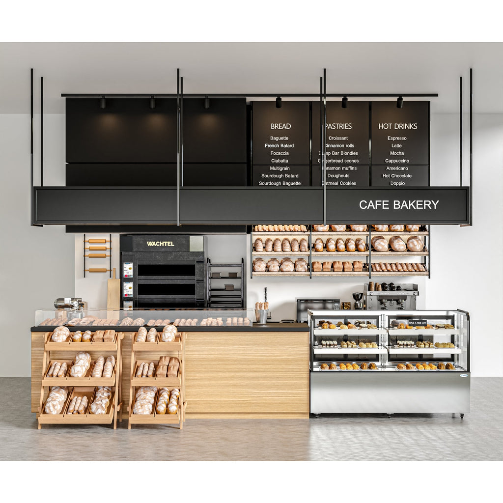 71 in. Dry Bakery Display Case with Front Curved Glass Protection, 20 cu ft.