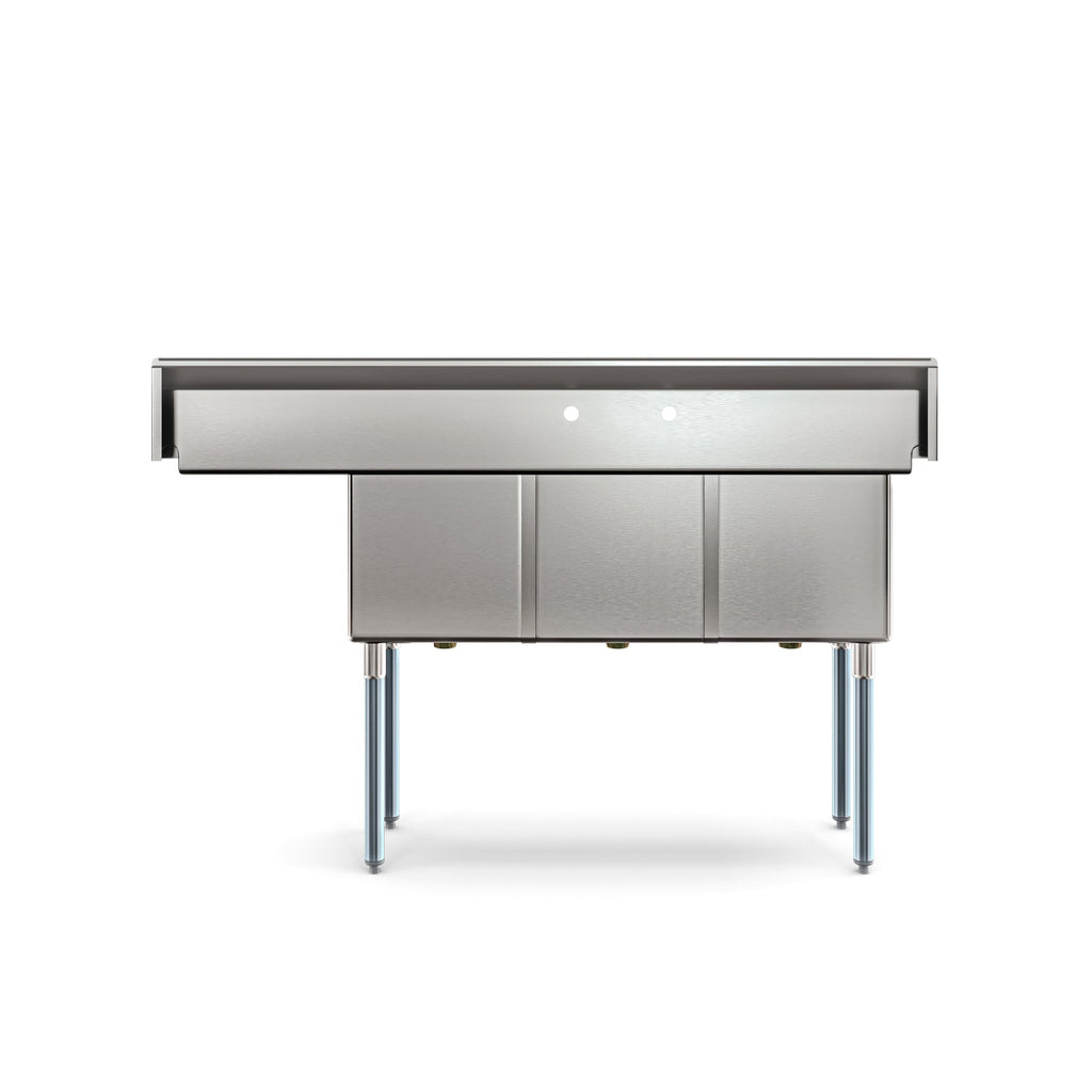 63 in. Three Compartment Commercial Sink, Bowl Size 15x15x14, 18-Gauge Stainless-Steel with Right Drainboard
