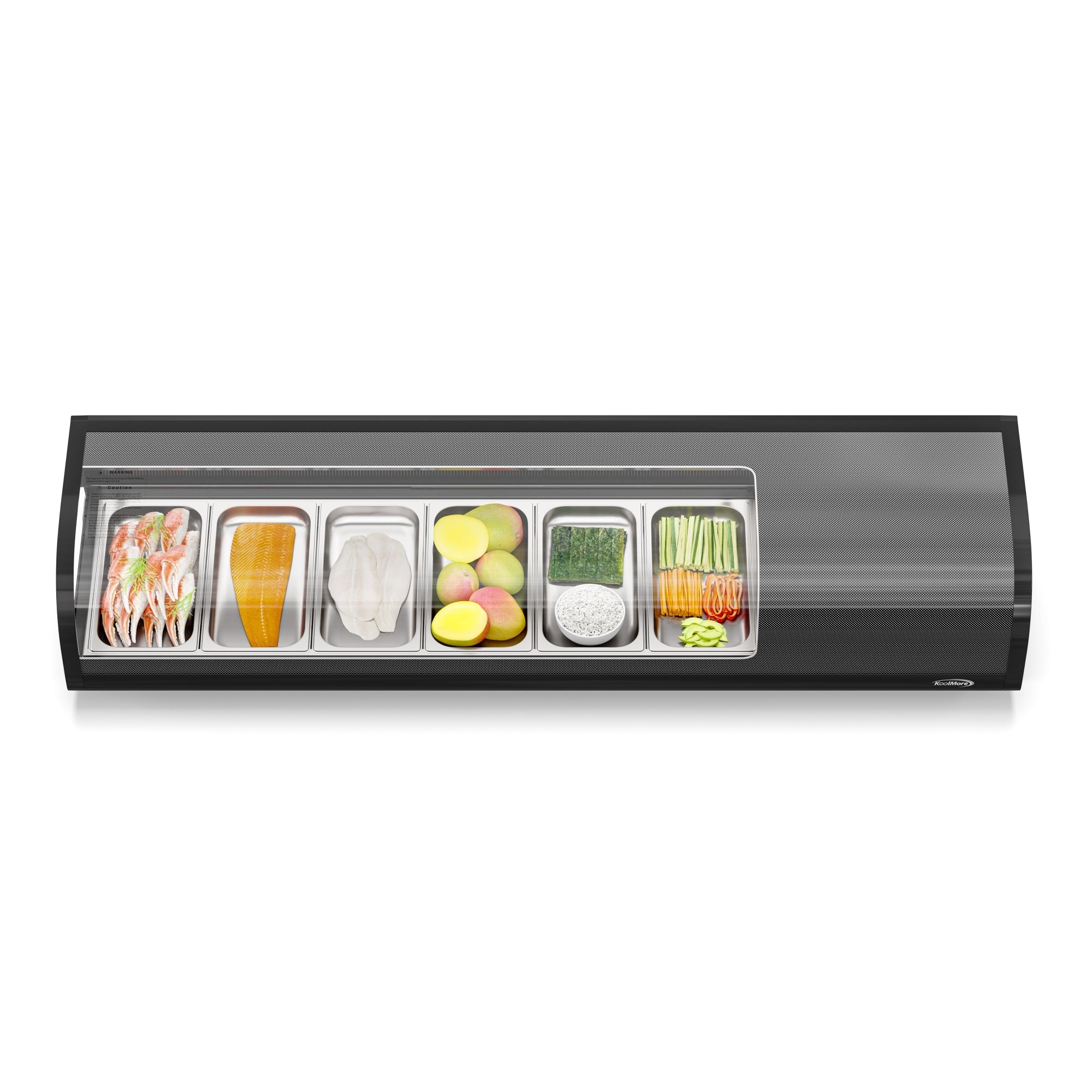 60 in. Glass Sushi Countertop Display Refrigerator with 6 Stainless Steel Trays in Black