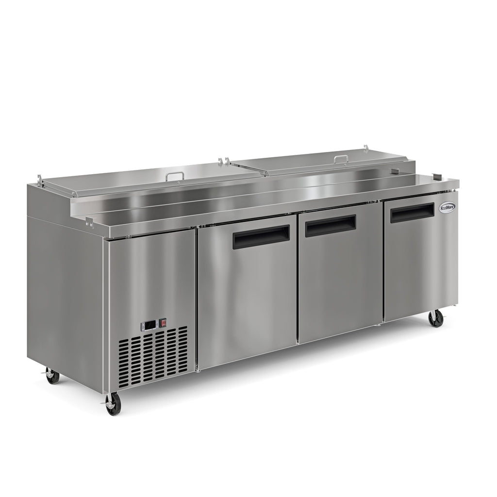 92 In. Three Door Commercial Pizza Prep Refrigerator in Stainless-Steel