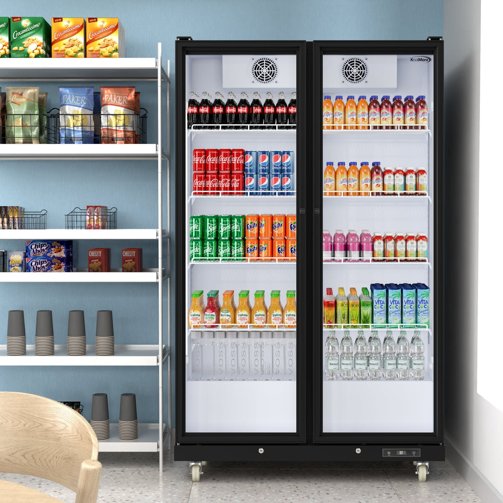 47 in. Commercial 2 Fully Glass Door Merchandiser Refrigerator, 30 Cu. Ft., ETL Listed in Black