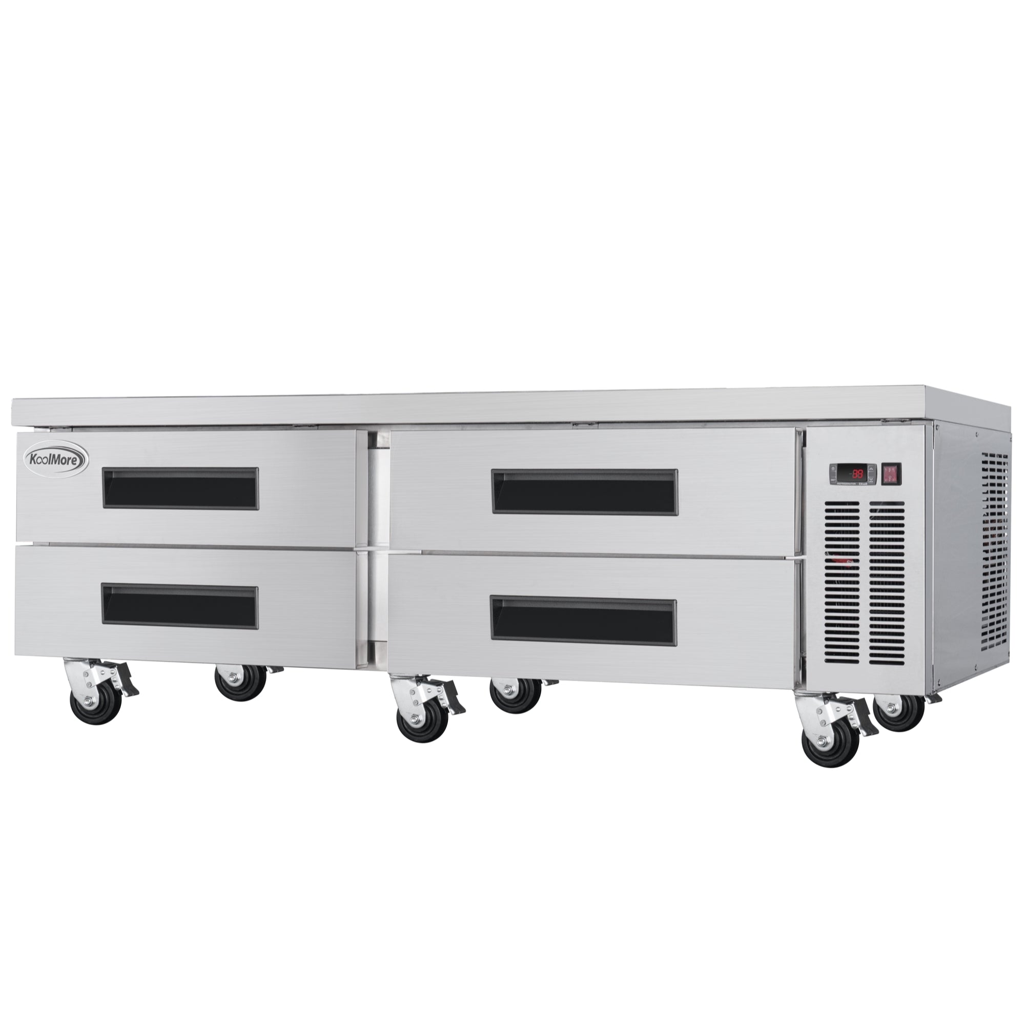 72 in. Commercial Chef Base Refrigerator Storage Cabinet for Cold Foods, Fresh Ingredients, and Condiments, Refrigerated Pull-Out Drawers, Rolling Caster Wheels, ETL Listed