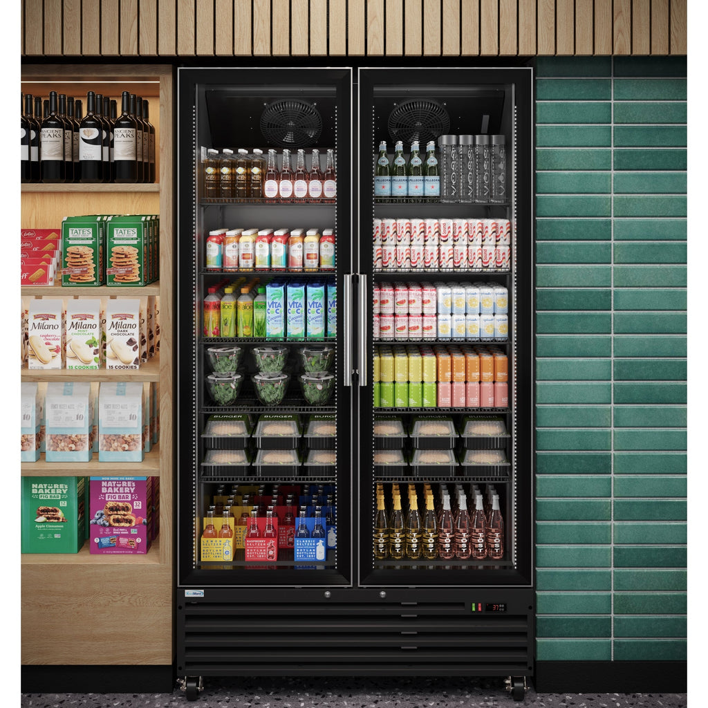 45 in. Two-Door Commercial Display Merchandiser Refrigerator in Sleek Black, 35 cu. ft. ETL Listed