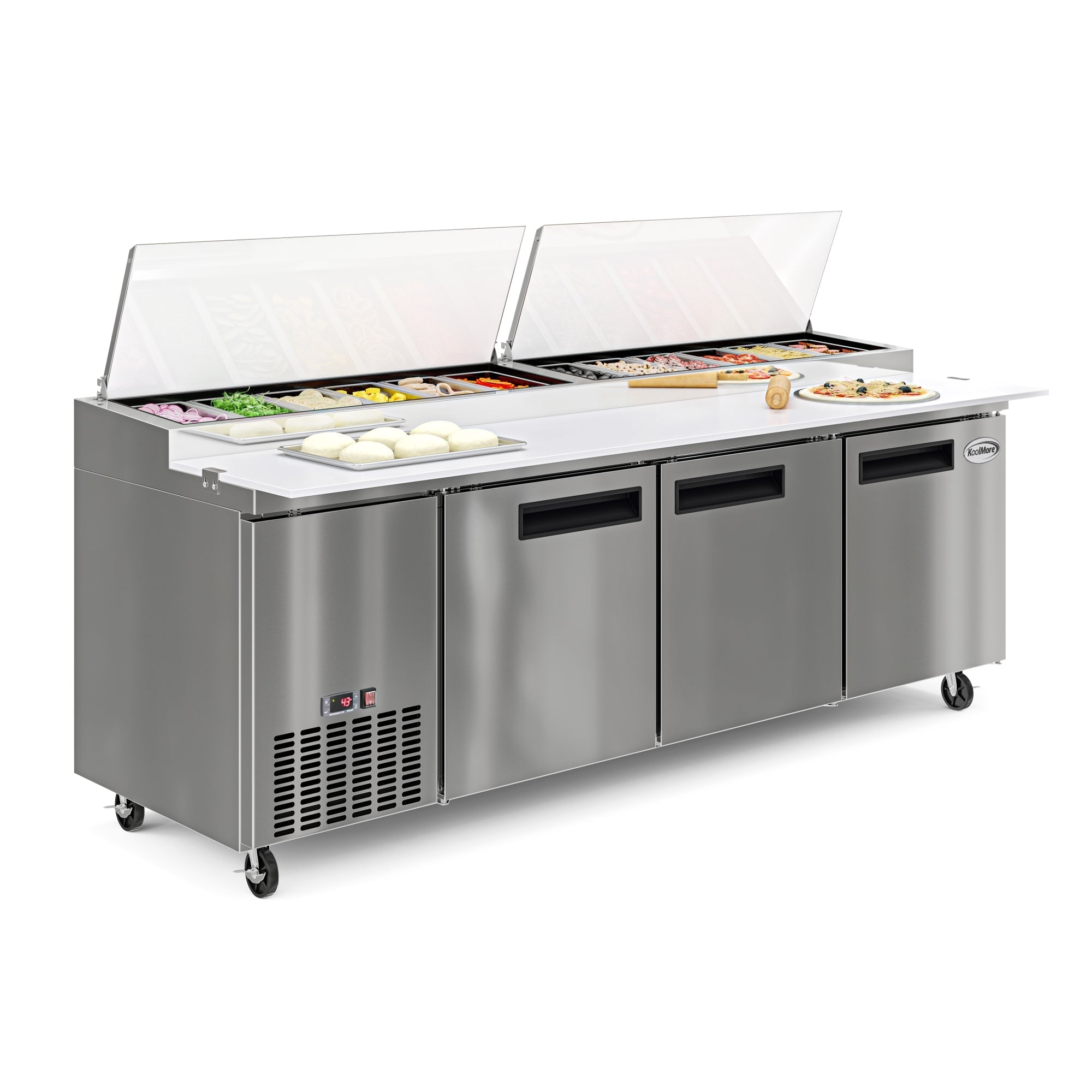 92 In. Three Door Commercial Pizza Prep Refrigerator in Stainless-Steel