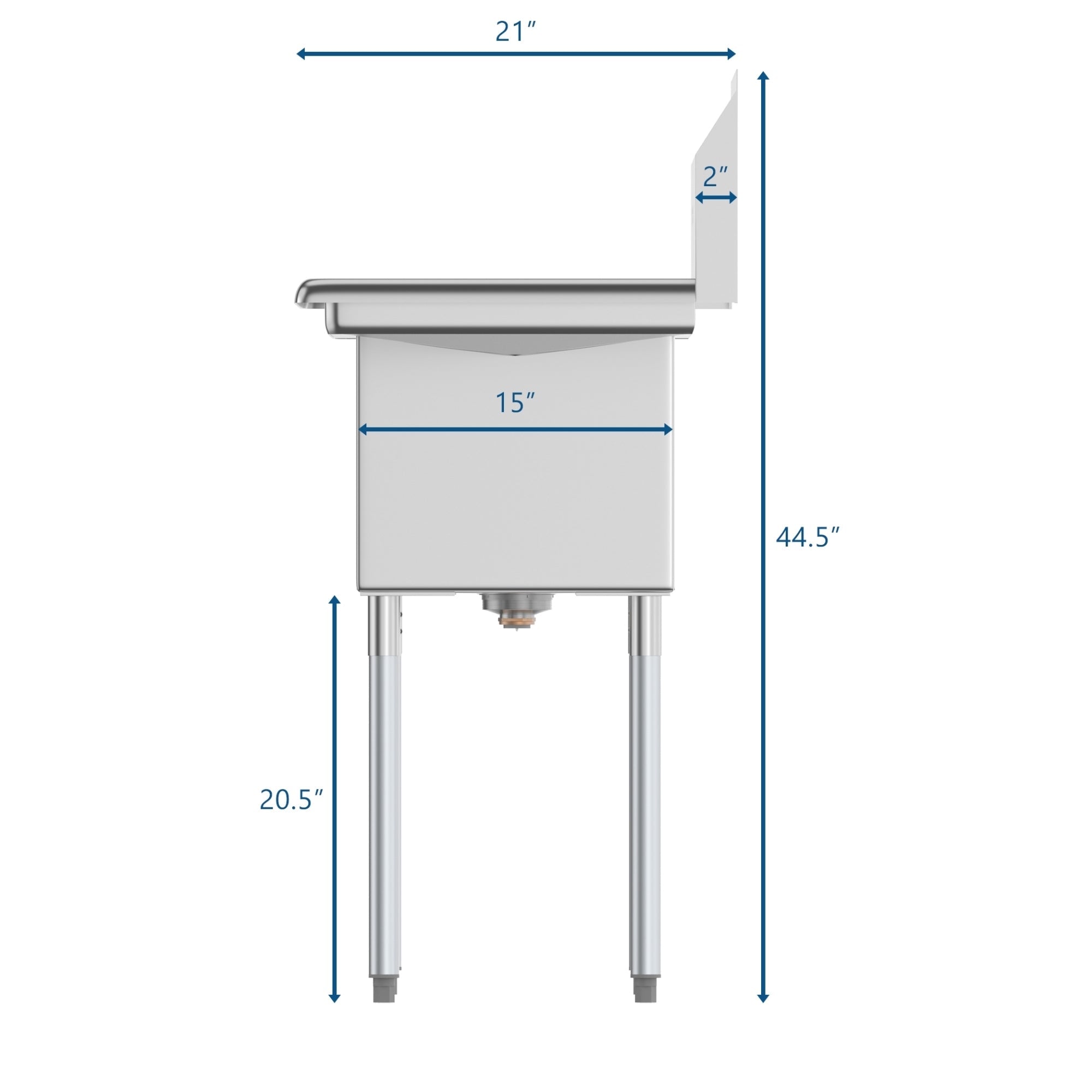 48 in. Two Compartment Stainless Steel Commercial Sink with Drainboard, Bowl Size 15"x 15"x 12"