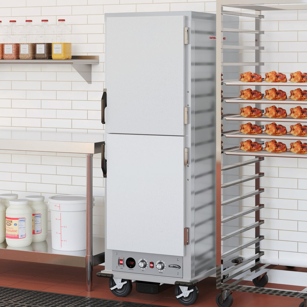 33 in. Commercial Insulated Heated Holding/Proofing  Cabinet with Wire Racks and Solid Dutch Doors in Silver