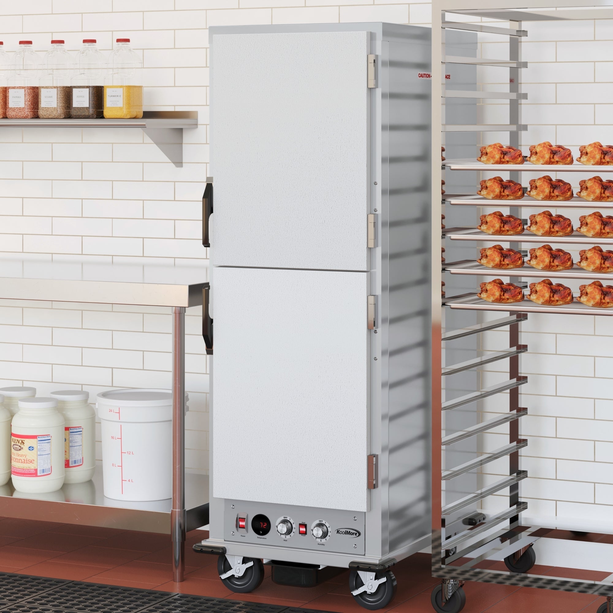 33 in. Commercial Insulated Heated Holding/Proofing  Cabinet with Wire Racks and Solid Dutch Doors in Silver
