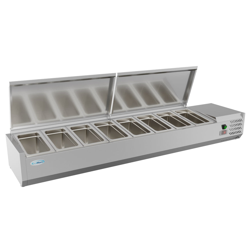 71 in. Eight Pan Refrigerated Countertop Condiment Prep Station