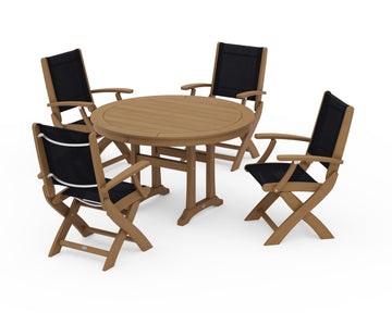 Coastal Folding Chair 5-Piece Round Dining Set with Trestle Legs