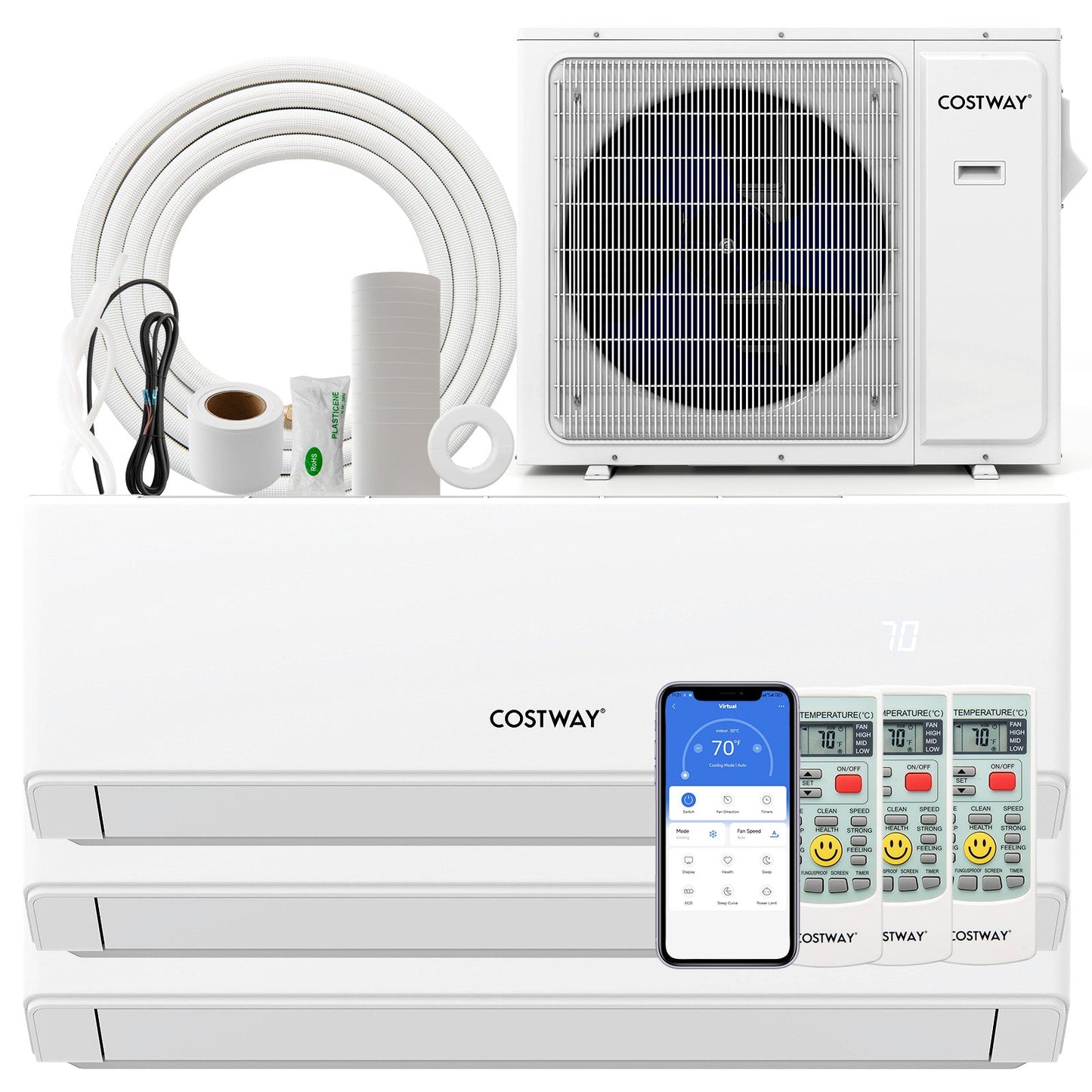 Costway UltrEco 30,000 BTU 3 Zone 23 SEER2 WiFi Mini Split Air Conditioner Heat Pump 517829436 New