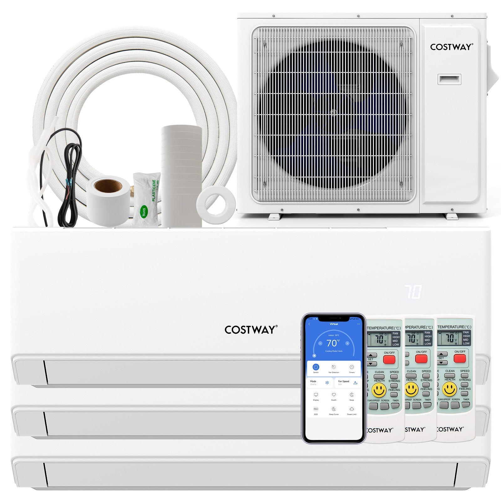 Costway UltrEco 30,000 BTU 3 Zone 23 SEER2 WiFi Mini Split Air Conditioner Heat Pump 517829436 New